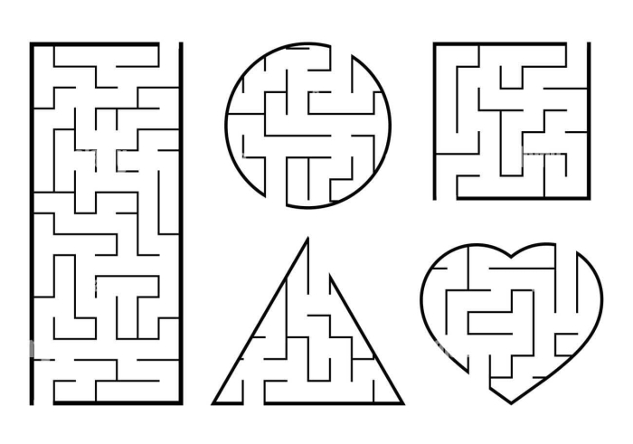 Shapes Maze worksheet for young learners to enhance shape recognition skills Colorful shapes maze worksheet for Pre-K children featuring an astronaut navigating stars