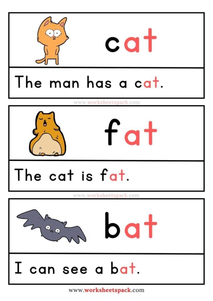 Worksheet for "at" word family mini book for Pre-K learners