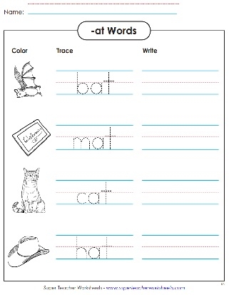Engaging "at" words learning activity for young readers Worksheet featuring words that end in "at" for Pre-K students