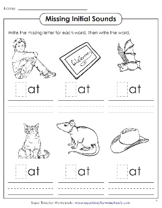 Engaging "at" words worksheet for early reading skills, image 24 Worksheet featuring "at" words like hat, cat, and bat for Pre-K learners