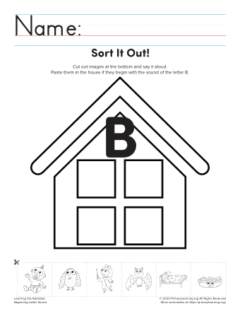 Pre-K worksheet featuring a variety of illustrations for things that start with the letter B