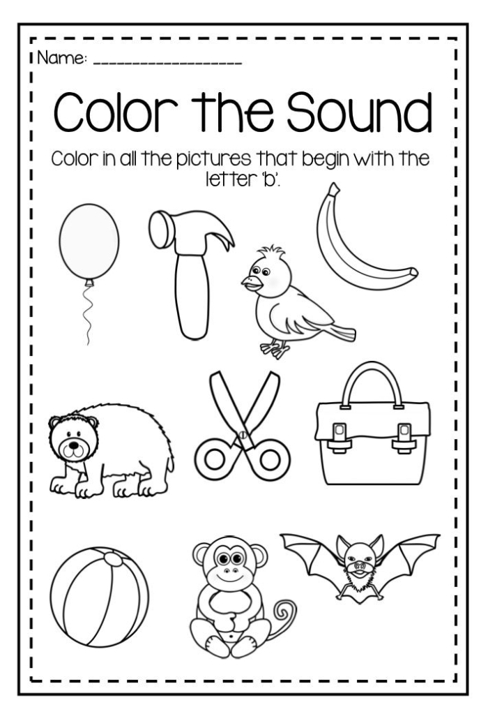 Worksheet featuring various objects that start with the letter B for Pre-K children
