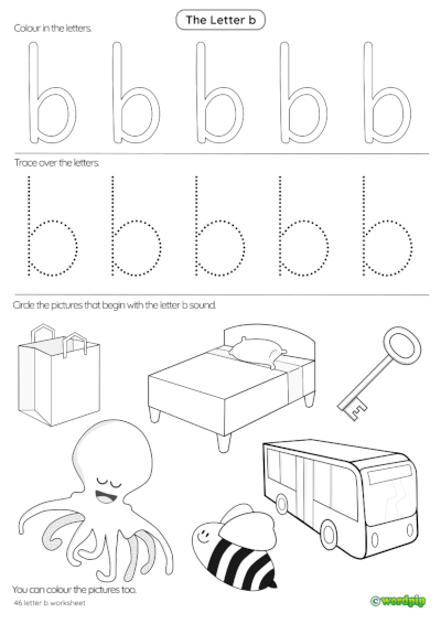 Worksheet featuring objects that start with the letter B for Pre-K learners