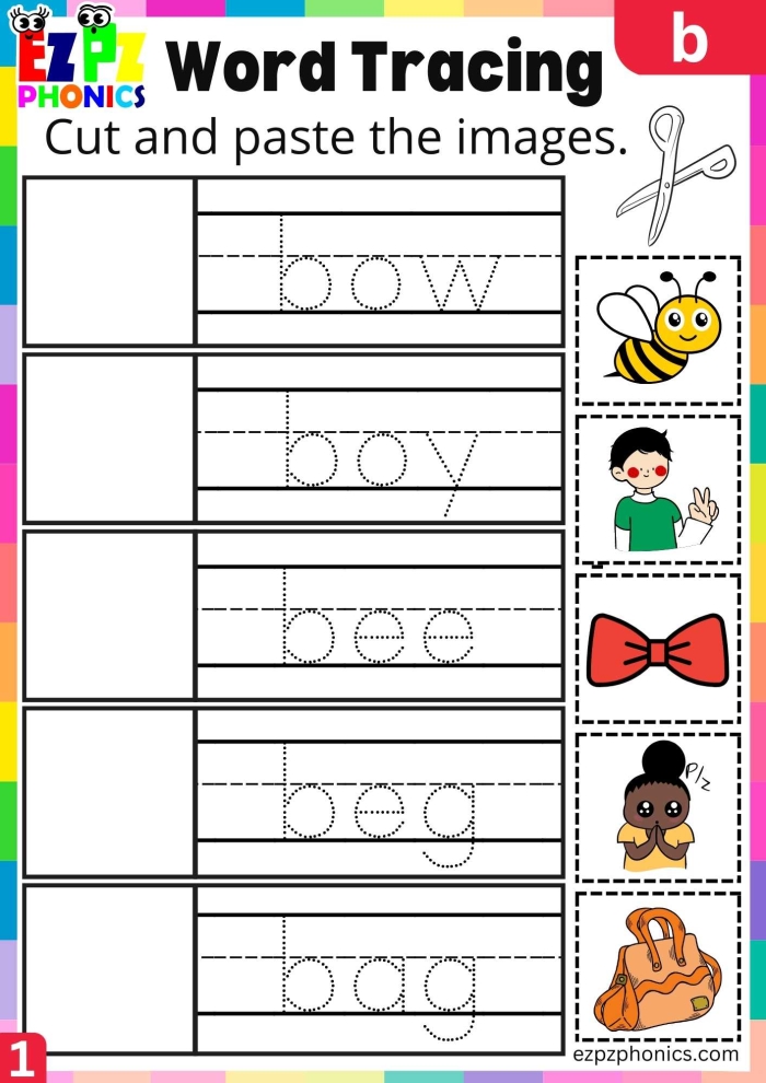 Worksheet featuring items that start with the letter B for preschool learning