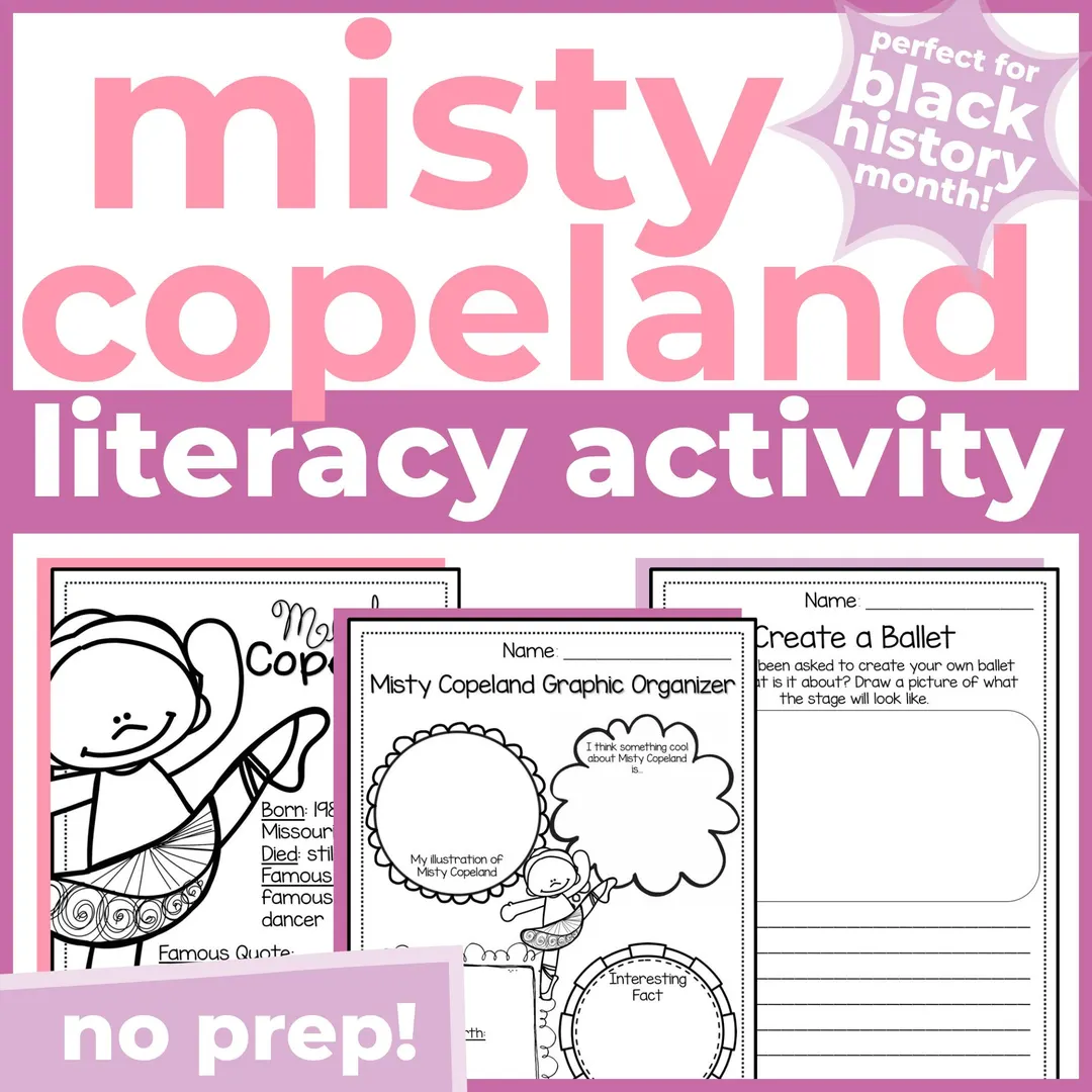 Misty Copeland Reader worksheet for Pre-K students to learn about her achievements in ballet