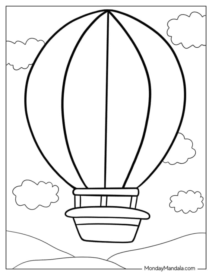 Color by number worksheet featuring colorful hot air balloons for Pre-K students