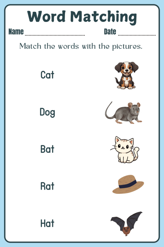 Matching Words Activity 16 for Early Learners Identifying Same Sight Words Pre-K student matching identical sight words on a patterns worksheet with visual learning exercises