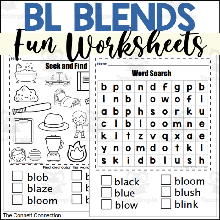 Worksheet for practicing beginning blends in words for Pre-K students