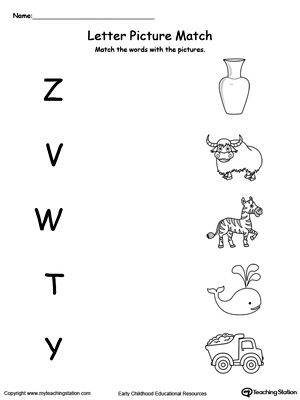 Worksheet for identifying beginning sounds with V and W words for Pre-K students