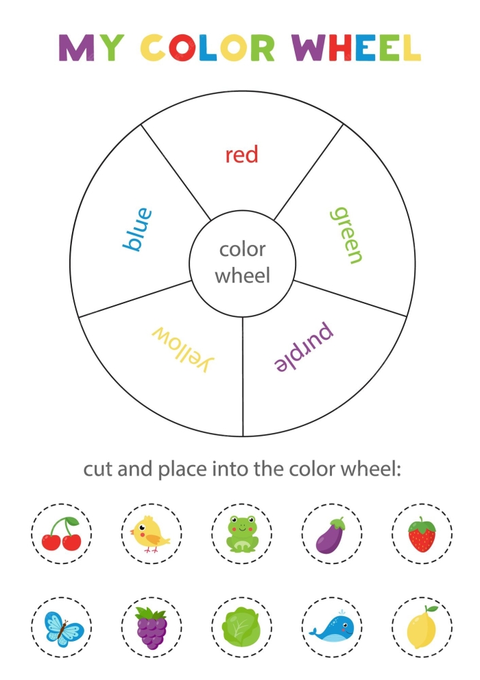 Pre-K rainbow color by number worksheet for geography lessons