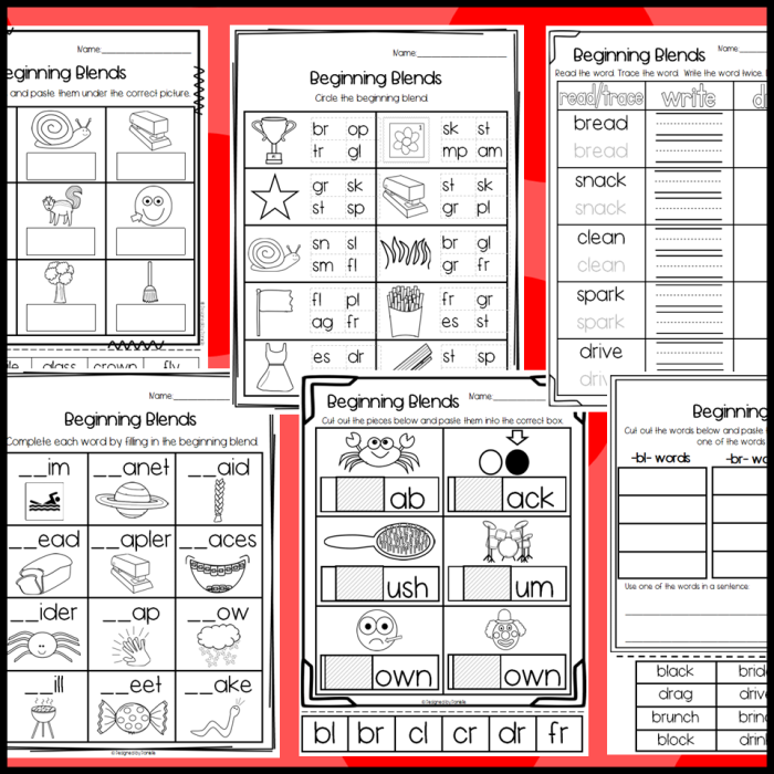 Blend at the Beginning worksheet for Pre-K students to practice identifying sounds