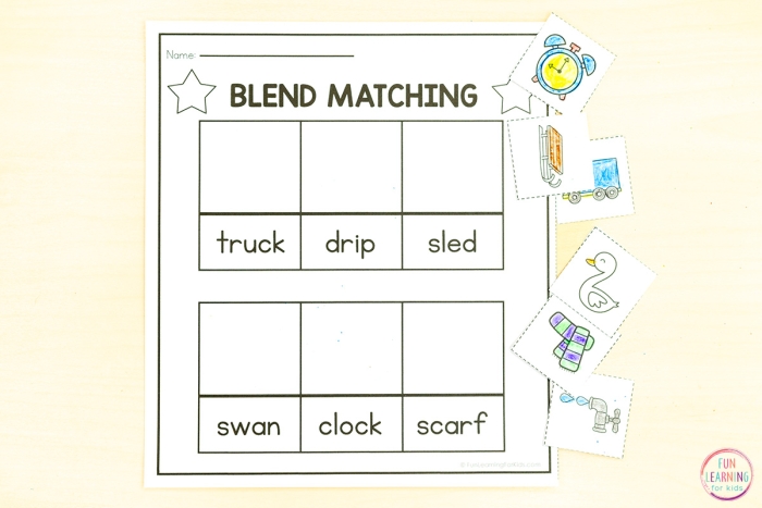 Worksheet for identifying blends at the beginning of words for Pre-K students