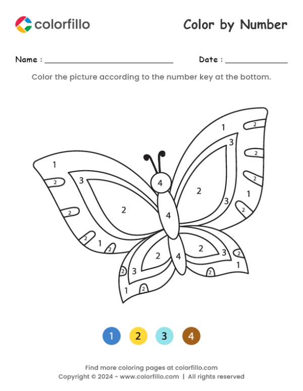 Color by Number Butterfly Geometry Worksheet for Pre-K Students 5 Pre-K geometry worksheet featuring a butterfly color by number activity
