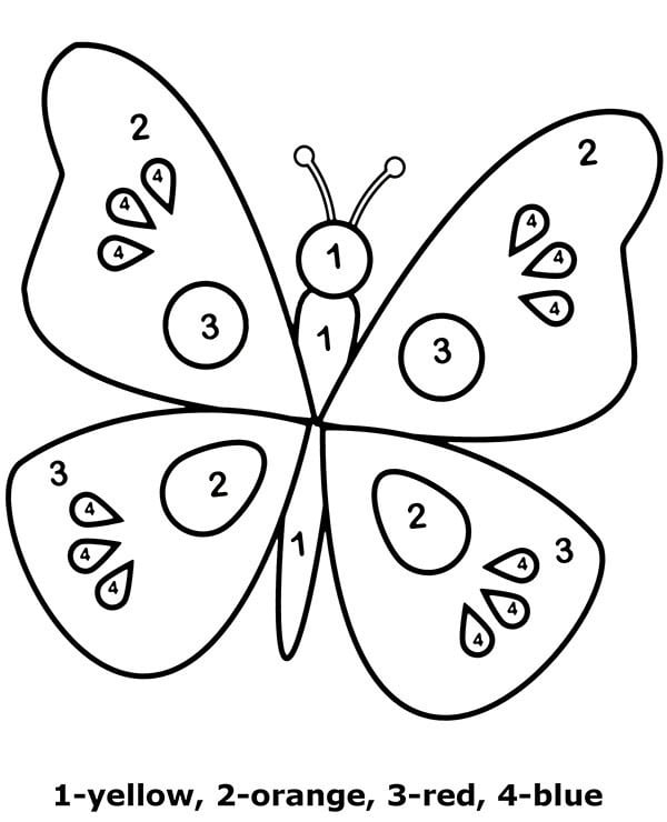 Engaging butterfly illustration to help young children practice counting skills Color by Number worksheet featuring a colorful butterfly for Pre-K geometry learning
