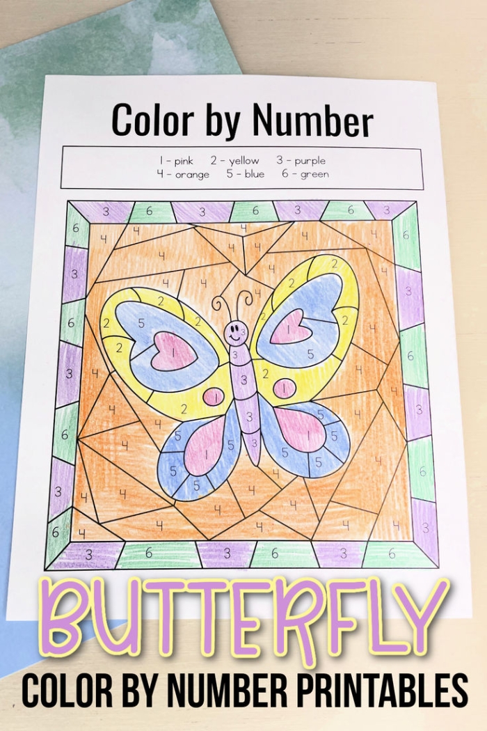 Engaging Color by Number Butterfly activity for early counting skills Color by number worksheet featuring a colorful butterfly for pre-K geometry learning