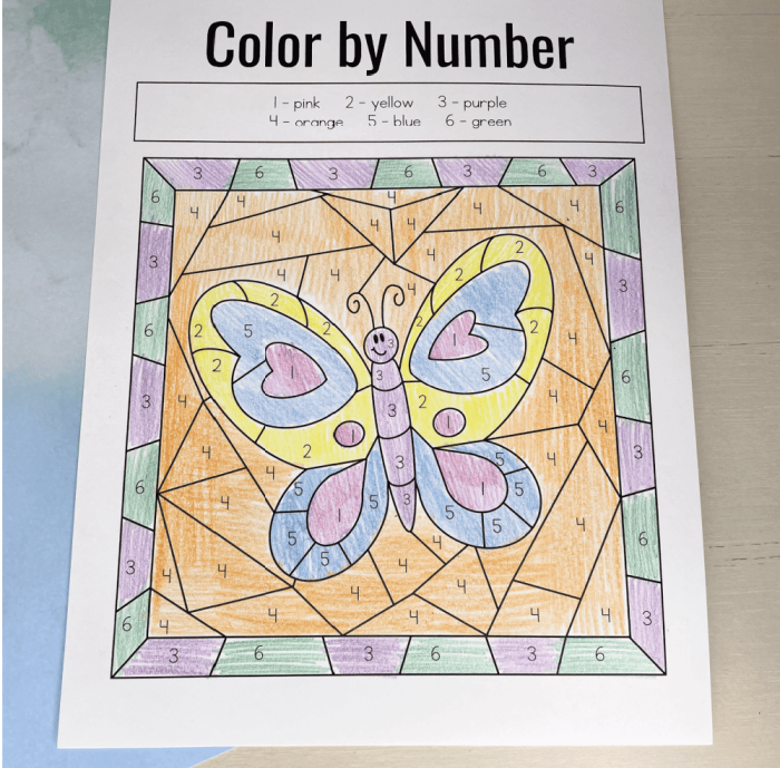 Color by Number Butterfly Worksheet 16 Preschooler coloring a butterfly by number worksheet to practice geometry and counting
