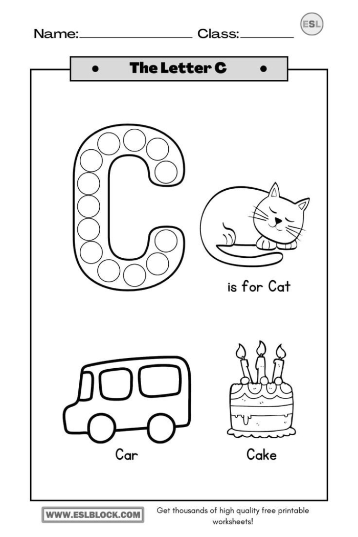Worksheet featuring a fun activity for kids to identify words beginning with the letter C