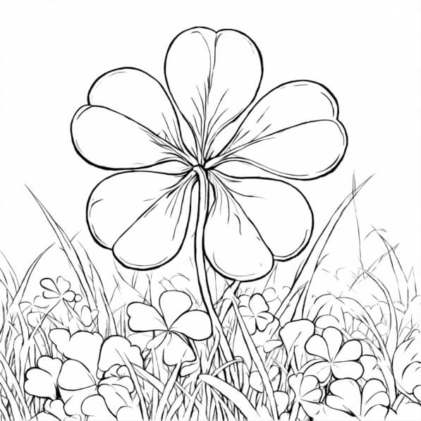 Pre-K sight words clover coloring page worksheet featuring a festive hat filled with lucky clovers