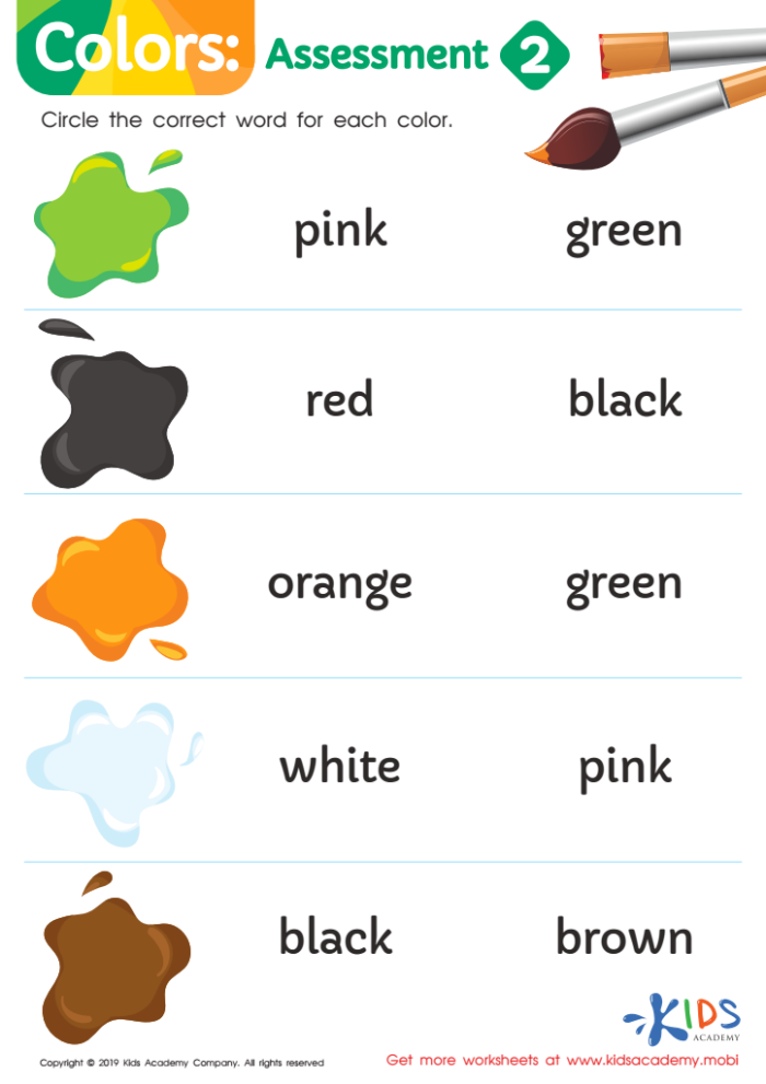 Pre-K students color knowledge assessment worksheet for data and graphing practice