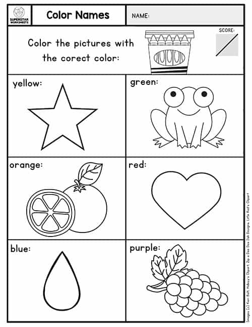 Color Knowledge Assessment worksheet for Pre-K students showcasing color identification