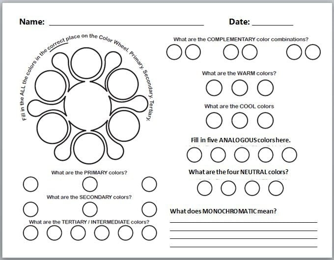 Pre-K subtraction worksheet where students color specific shapes to demonstrate color recognition skills