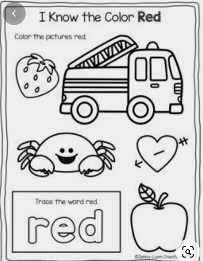 Interactive learning about the color red for young children in a vocabulary worksheet Color Red worksheet featuring an apple and a fun color book project for Pre-K students