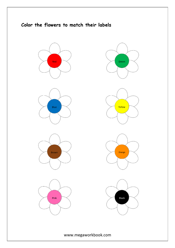 Pre-K coloring worksheet for identifying and subtracting colors