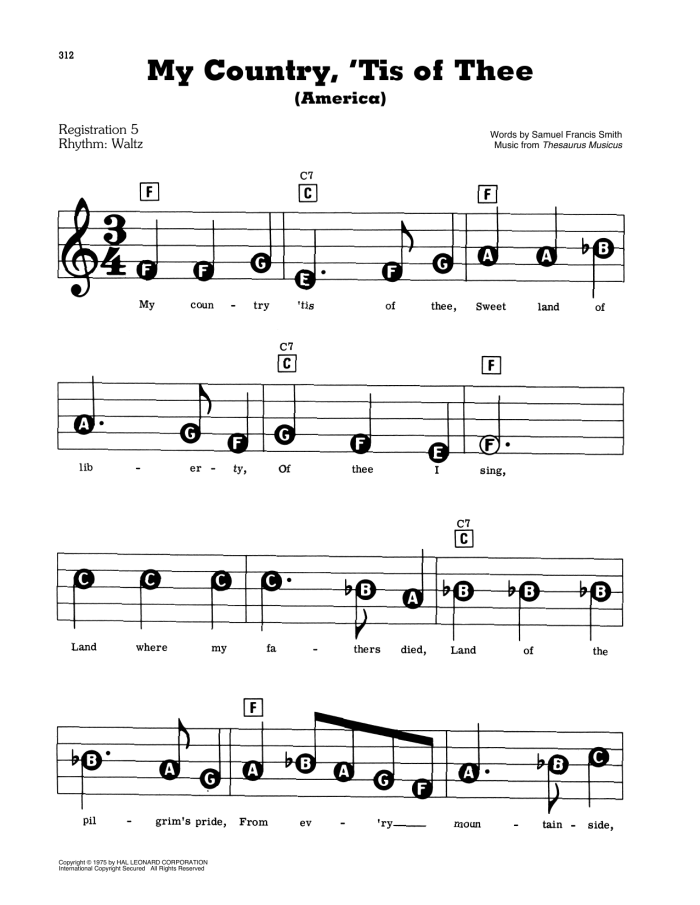 Worksheet featuring the lyrics of My Country 'Tis of Thee for coloring and counting activities