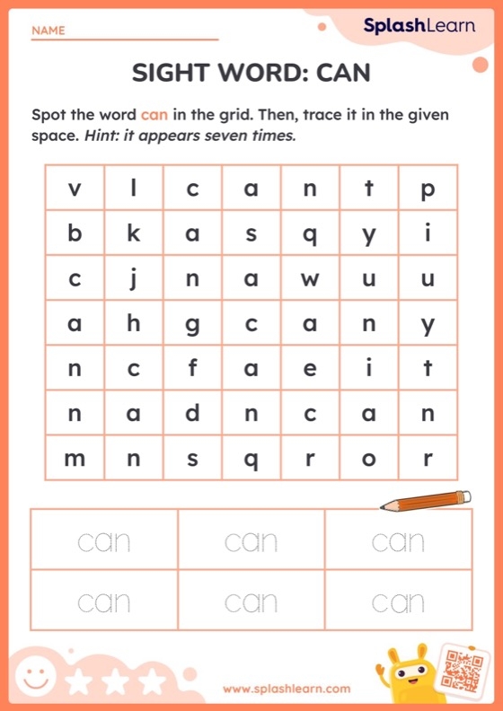 Worksheet for Pre-K students to color and decorate the sight word "can