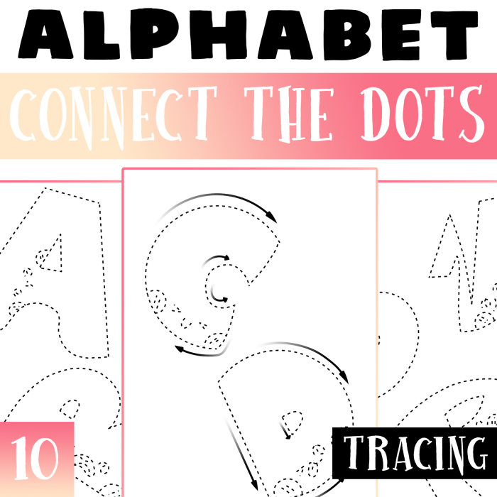 Dinosaur themed lowercase alphabet connect the dots worksheet for preschool science lessons