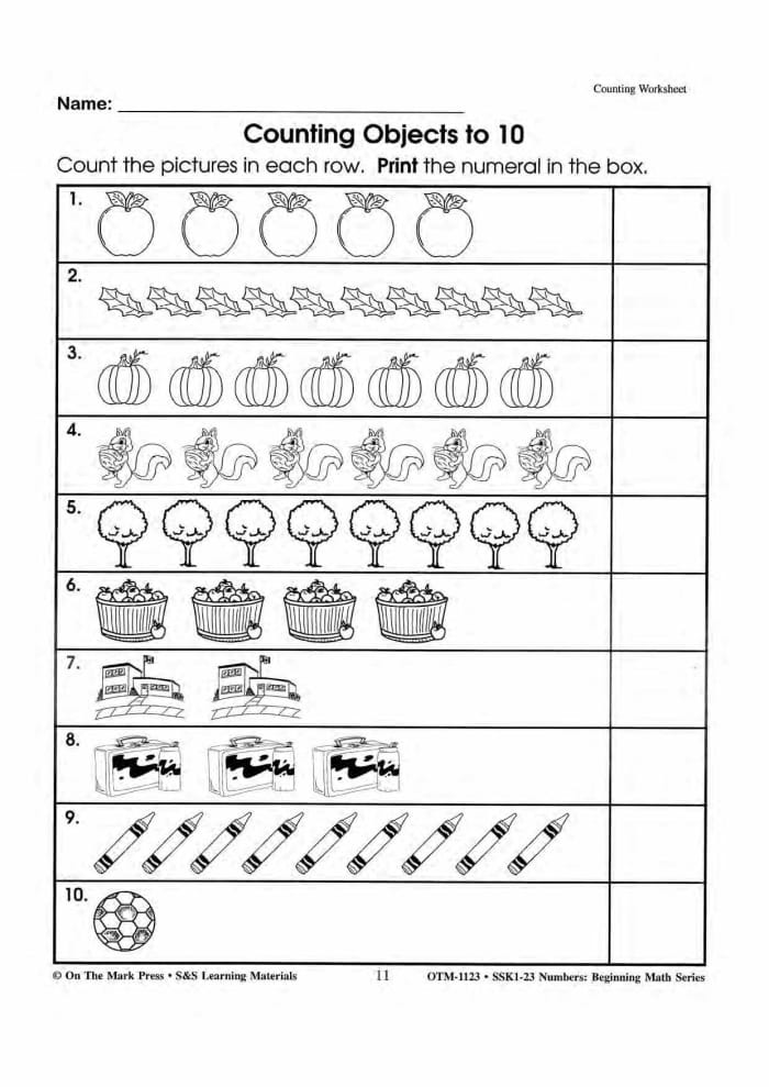 Pre-K printable number cards 1 through 20 for counting and ordering practice