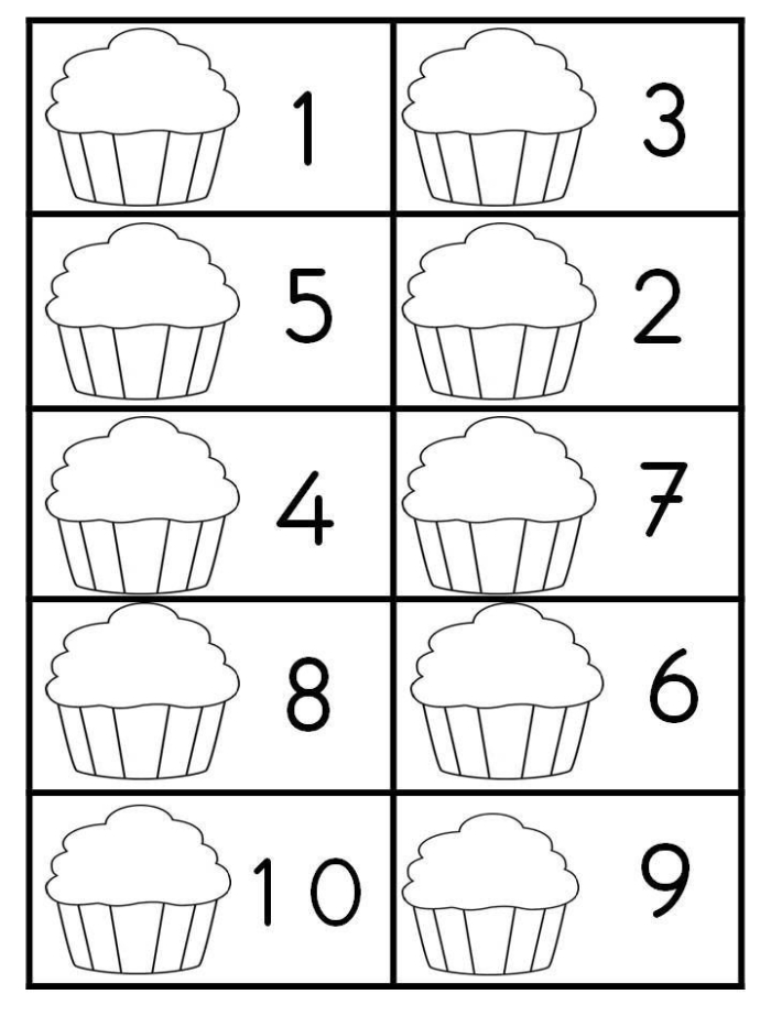Pre-K student worksheet featuring colorful cupcakes to practice counting and addition skills for worksheet number seventeen