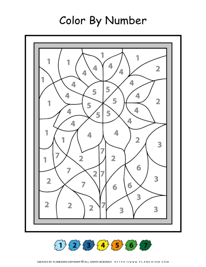 Pre-K student counting and coloring flower images for a positional words worksheet