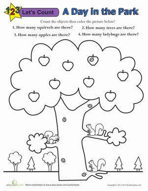 Colorful worksheet for kids focusing on observation skills, numbers, and counting activities. Observation Skills Fun worksheet for Pre-K learners to enhance their counting and coloring abilities.