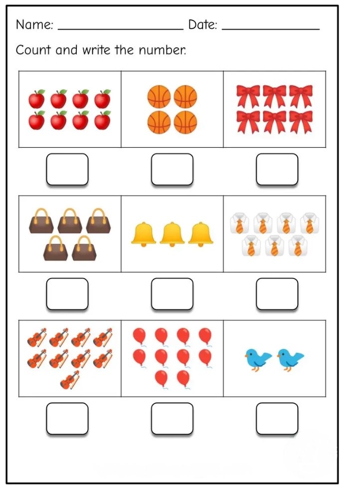 Engaging math activity for young learners to practice counting and comparison skills Counting Practice worksheet for Pre-K students focusing on numbers 1 to 10