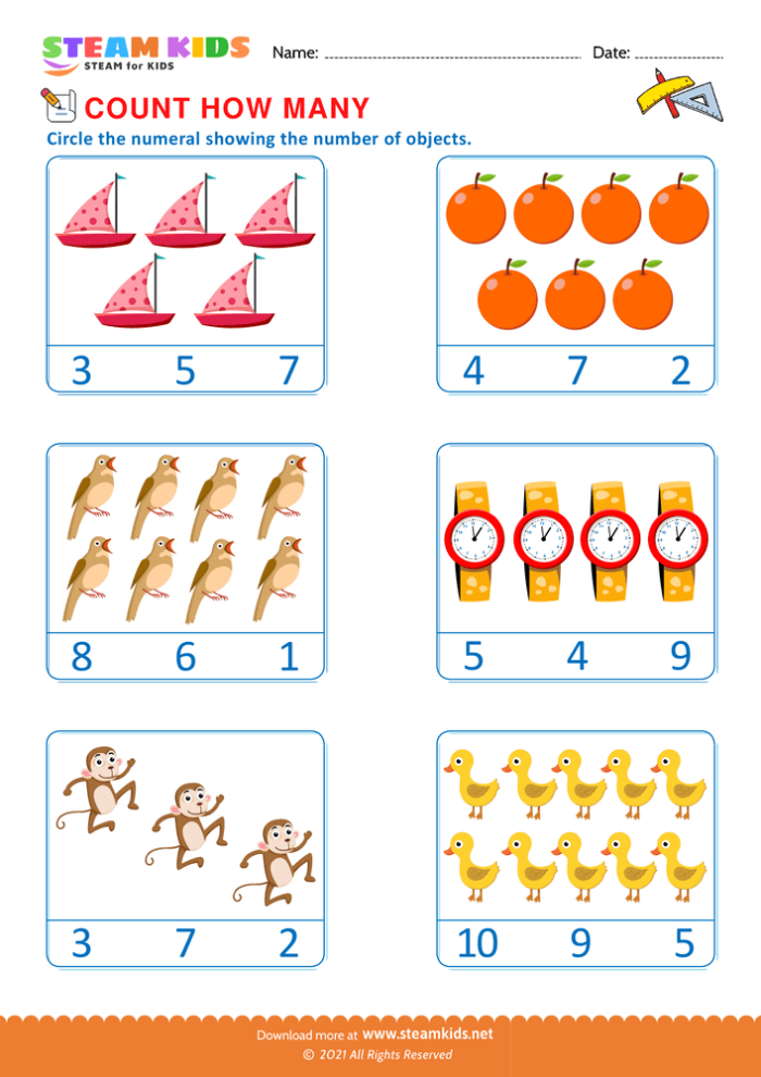 Pre-K reading worksheet focusing on counting and sorting colorful shapes for practice page 22