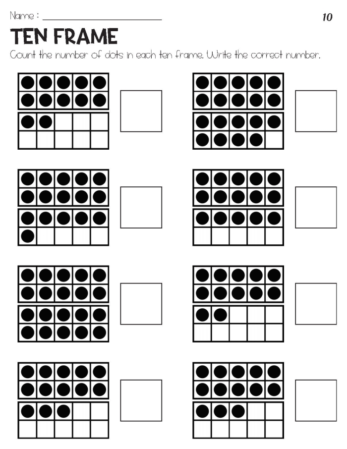 Ten Frame Worksheet Activity 2 for Early Learners Counting Practice Colorful ten frame counting mat with empty boxes for pre-kindergarten students to practice number recognition and counting skills