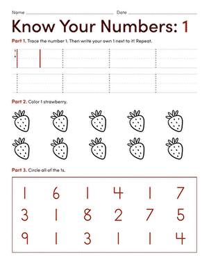 Pre-K math worksheet focused on tracing and counting the number five for early learners