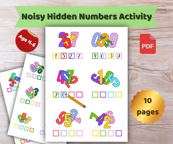 Pre-K worksheet with nursery rhyme characters to practice counting and finding hidden numbers 1 through 10