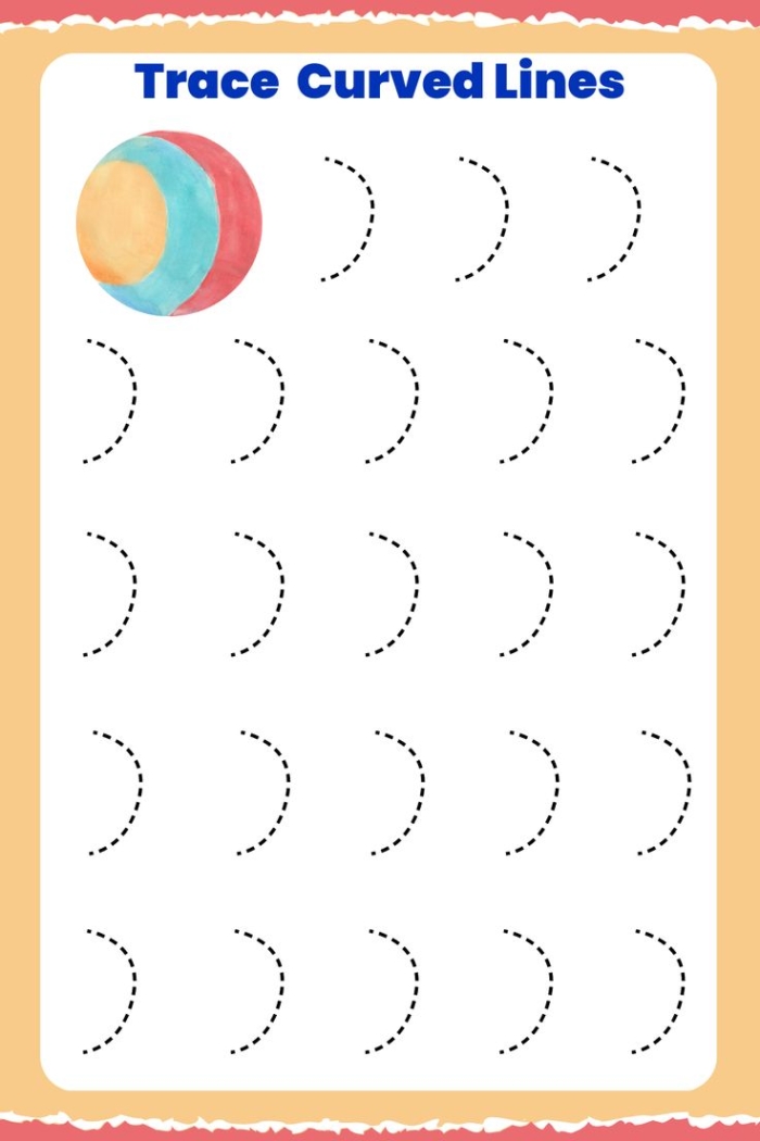 Child tracing curved dotted lines to connect shapes with matching real-world objects in this Pre-K matching activity