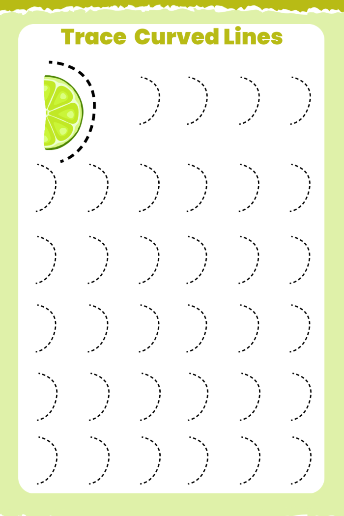 Pre-K worksheet with curved line tracing exercises to connect matching shapes and everyday objects
