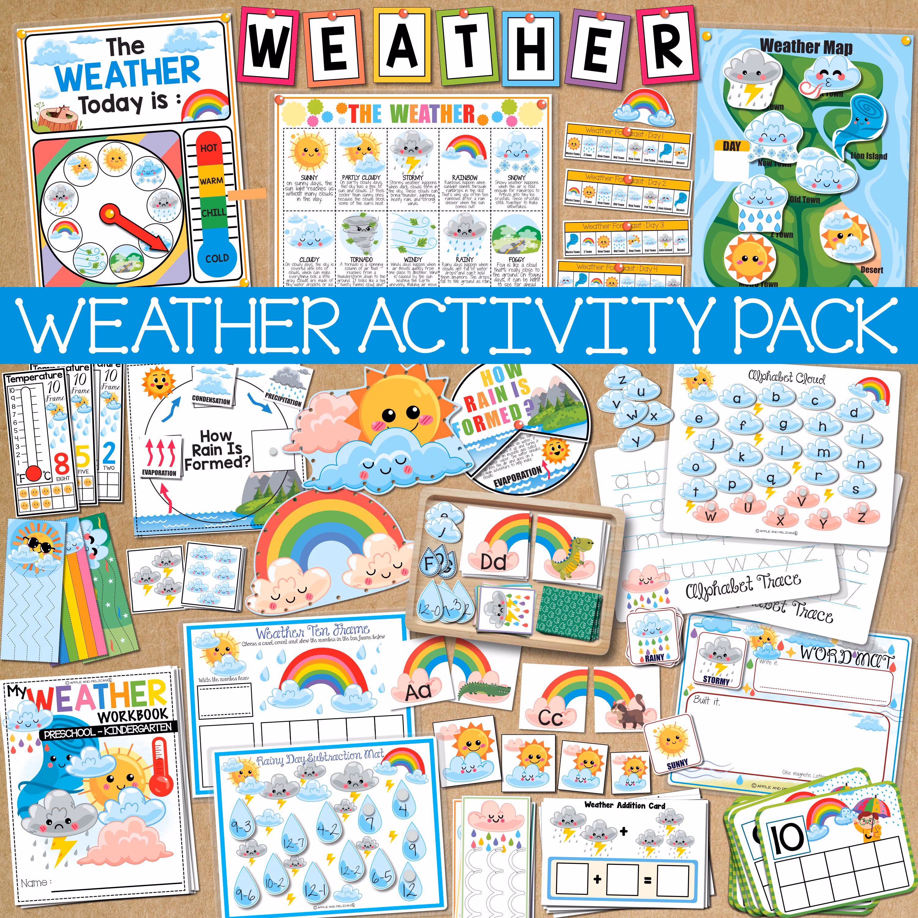 Weather chart worksheet designed for kids to track daily weather patterns