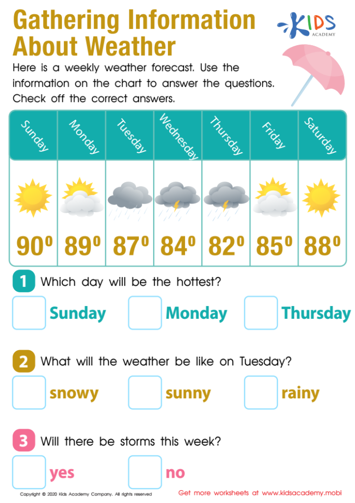 Colorful weather chart designed for kids to track daily weather patterns