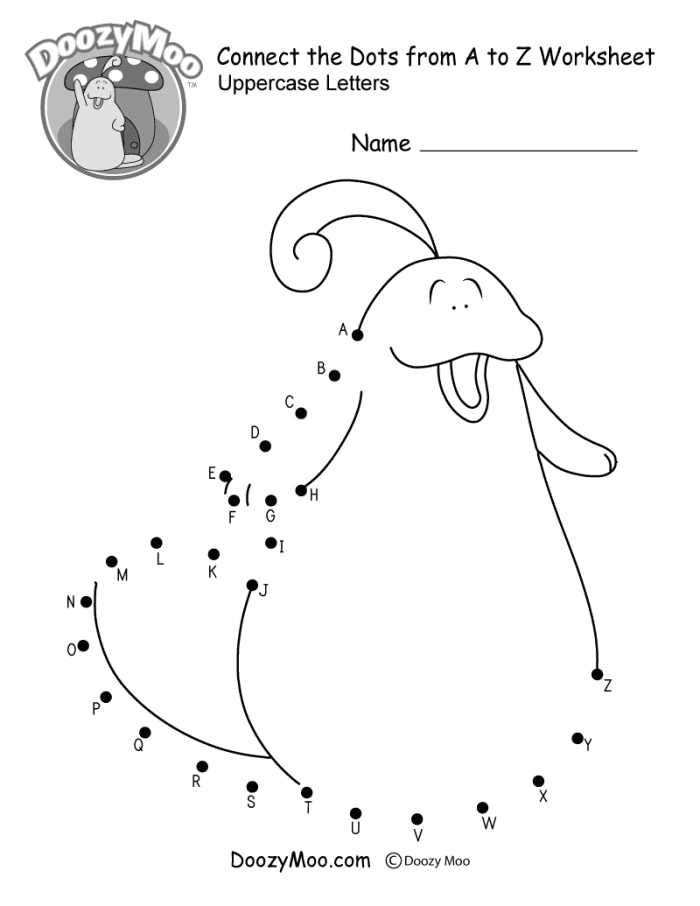 Dinosaur Themed ABC Connect the Dots Worksheet Number 25 Pre-K ABC connect the dots worksheet featuring a dinosaur design for alphabet practice