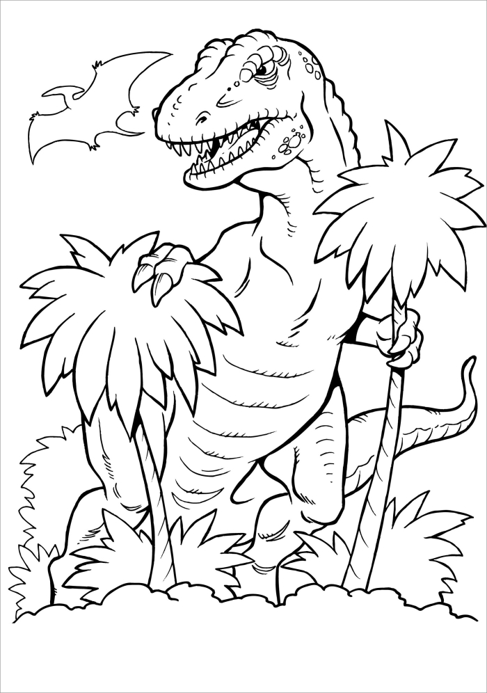 Pre-K printable coloring sheet featuring a fierce Tyrannosaurus Rex ready to roar