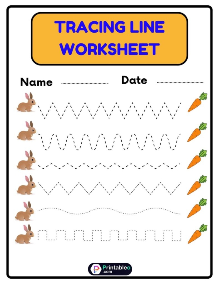 Pre-K geometry worksheet featuring a dog theme for practicing rounded line tracing skills
