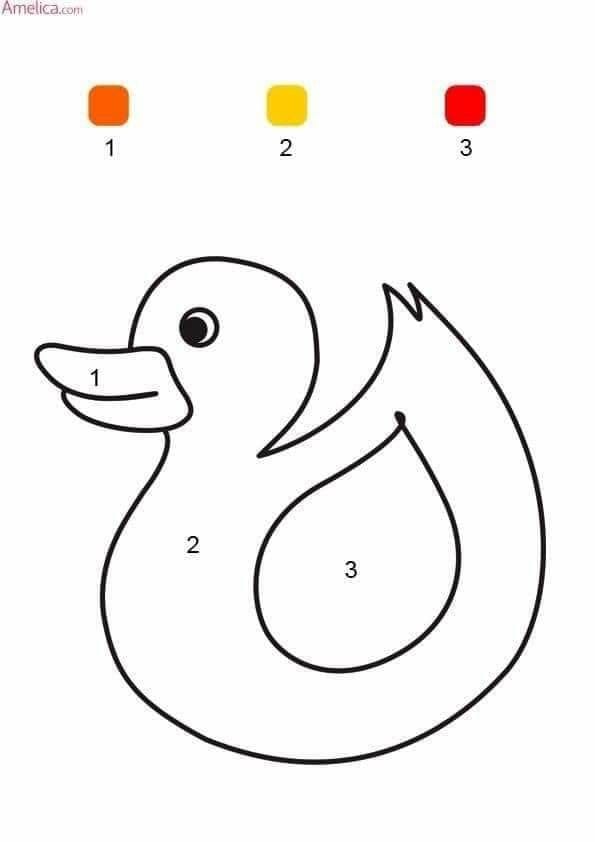 Color by number worksheet featuring two cheerful ducks swimming in a pond
