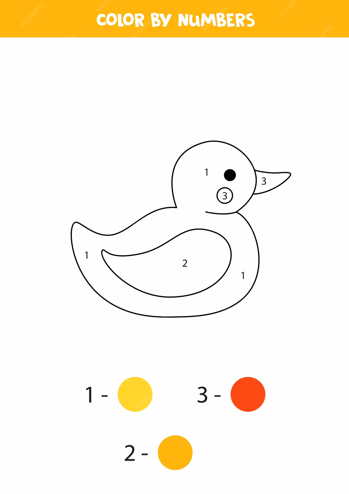 Pre-K color by number worksheet featuring two ducks swimming in a pond