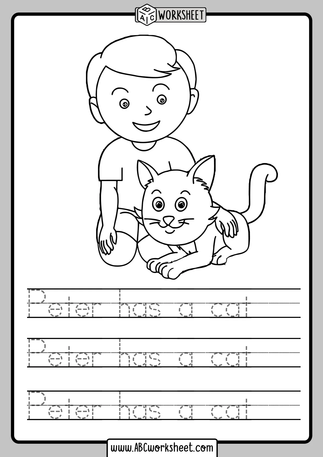 Pre-K student worksheet featuring simple sentences to trace for early writing practice