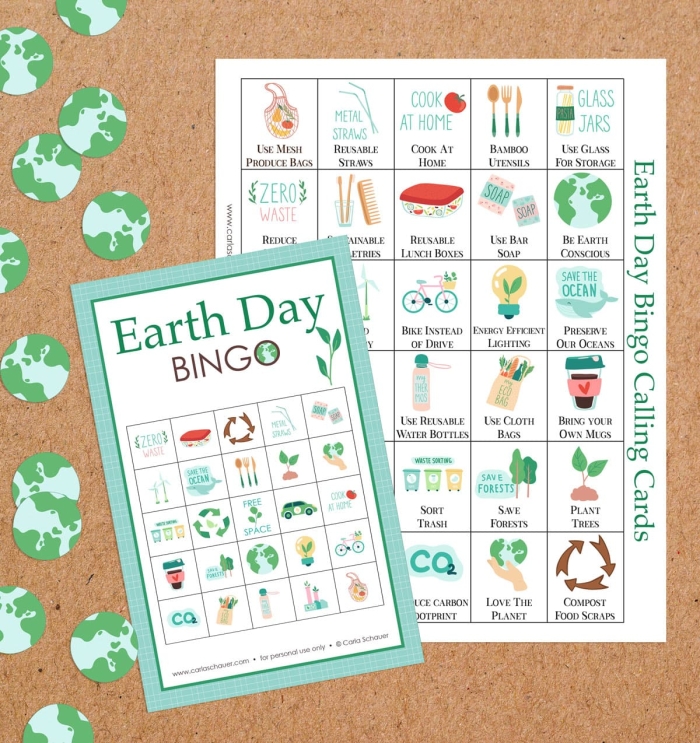 Earth Day Bingo Board worksheet featuring fun activities for Pre-K students